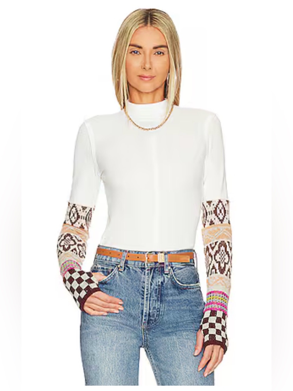 Free People NWT Gorgeous Cuff Top in ivory combo SIZE M